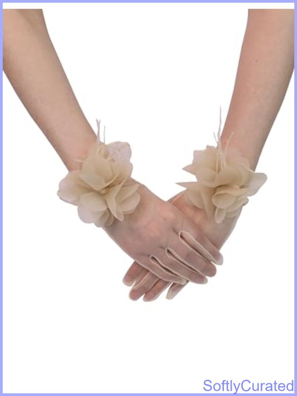 Tulle Floral Short Tea Party Gloves Sheer Mesh Women's